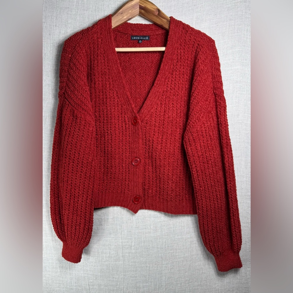 Love Ellie Super Soft Oversized V-Neck 3 Button Cropped Cardigan in Rust